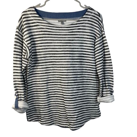 Talbots chunky knit t-shirt tee shirt blouse gray white women's small roll tab - Picture 1 of 16